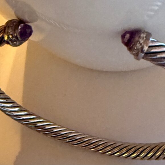 David Yurman Classic Cable Bracelet Sterling Silver w/Amethyst and Diamonds, 5mm - Picture 3 of 5